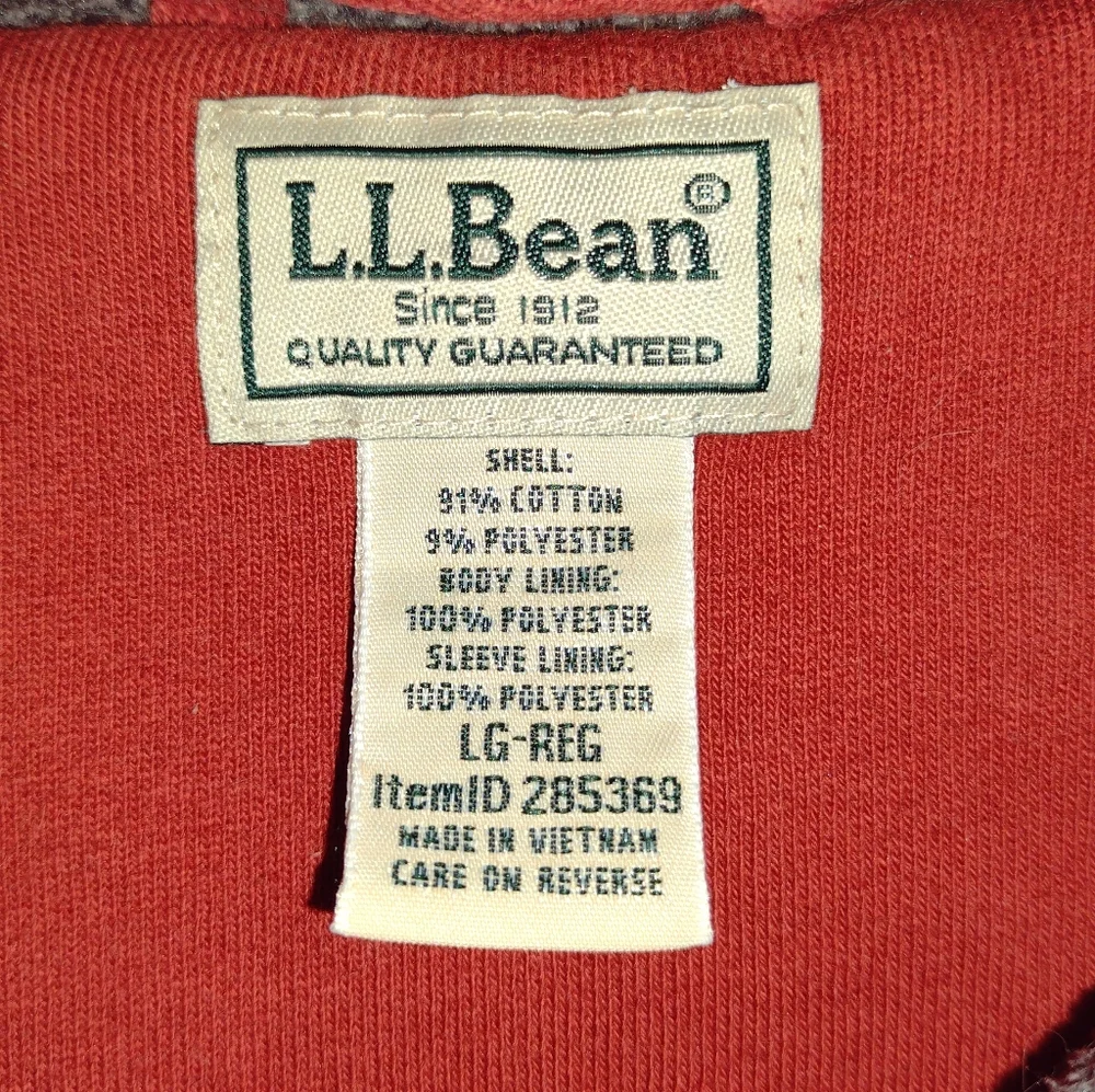 L.L. Bean Sweatshirt Hoodie Men's L Burnt Orange Fleece Sherpa Lined FullZip